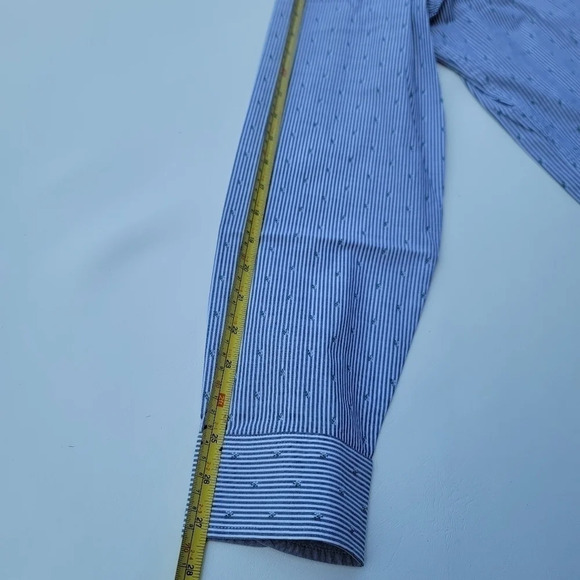 MICHAEL KORS Mens Classic Fit Long Sleeve Gray Striped Cotton Shirt XL - Picture 8 of 10